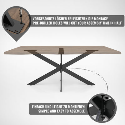 Krydsstel bordben, sort, 150 cm, fremstillet af stål, industrielt, til stuebord, kraftigt, stabilt, solidt