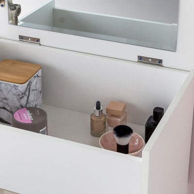 Omklædningsbord med hvidt spejl og skammel - Lammeuld.dk