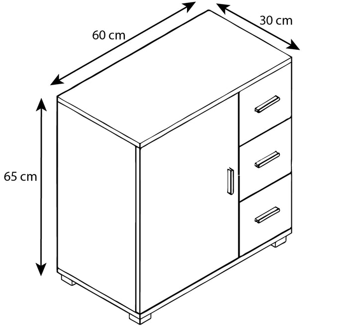 Skab til badeværelse, 65 x 60 x 30 cm, hvid