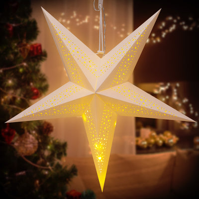 LED Poinsettia Star Cream Paper 2ft 5 Arms