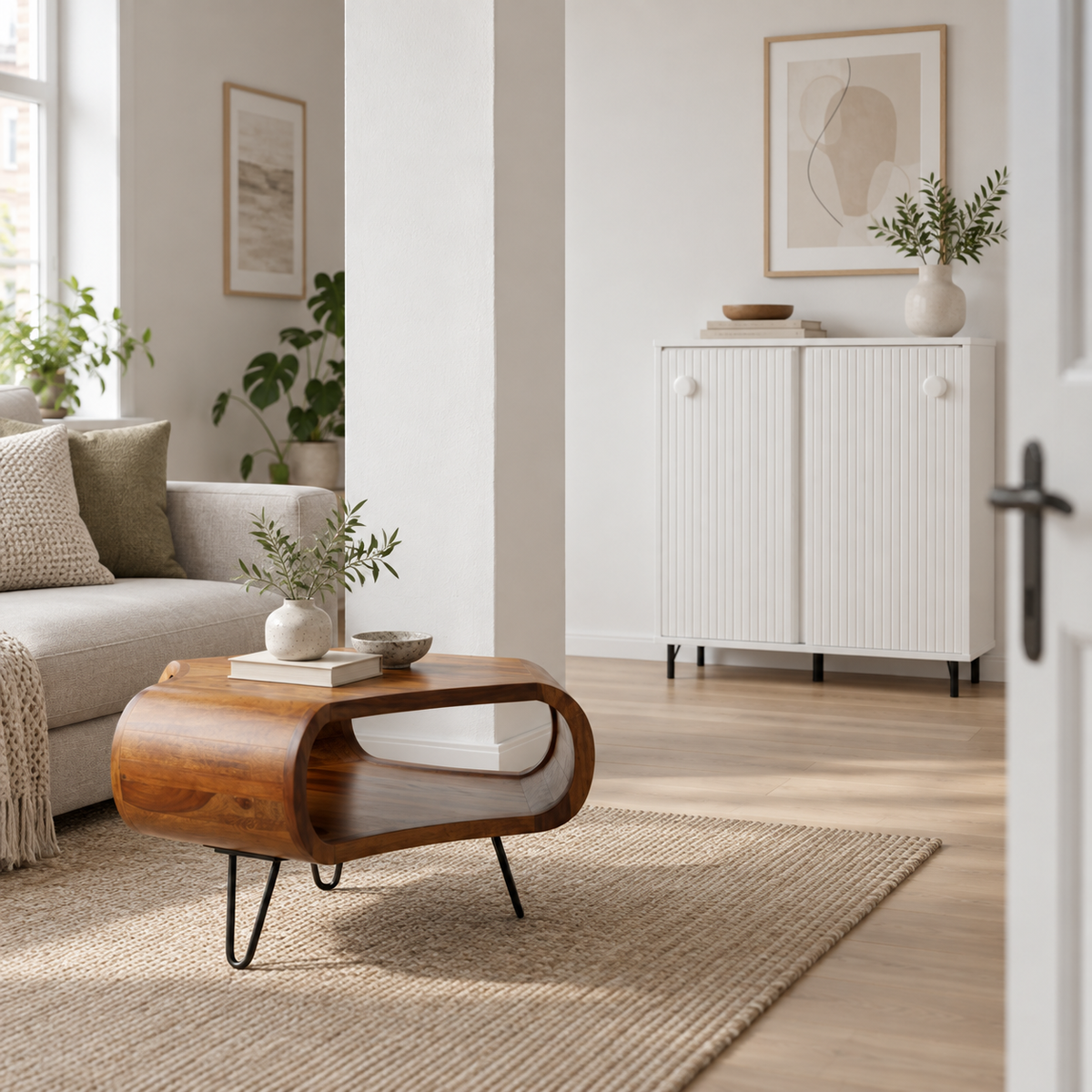 En almindelig dansk stue med en fast firkantet hvid søjle