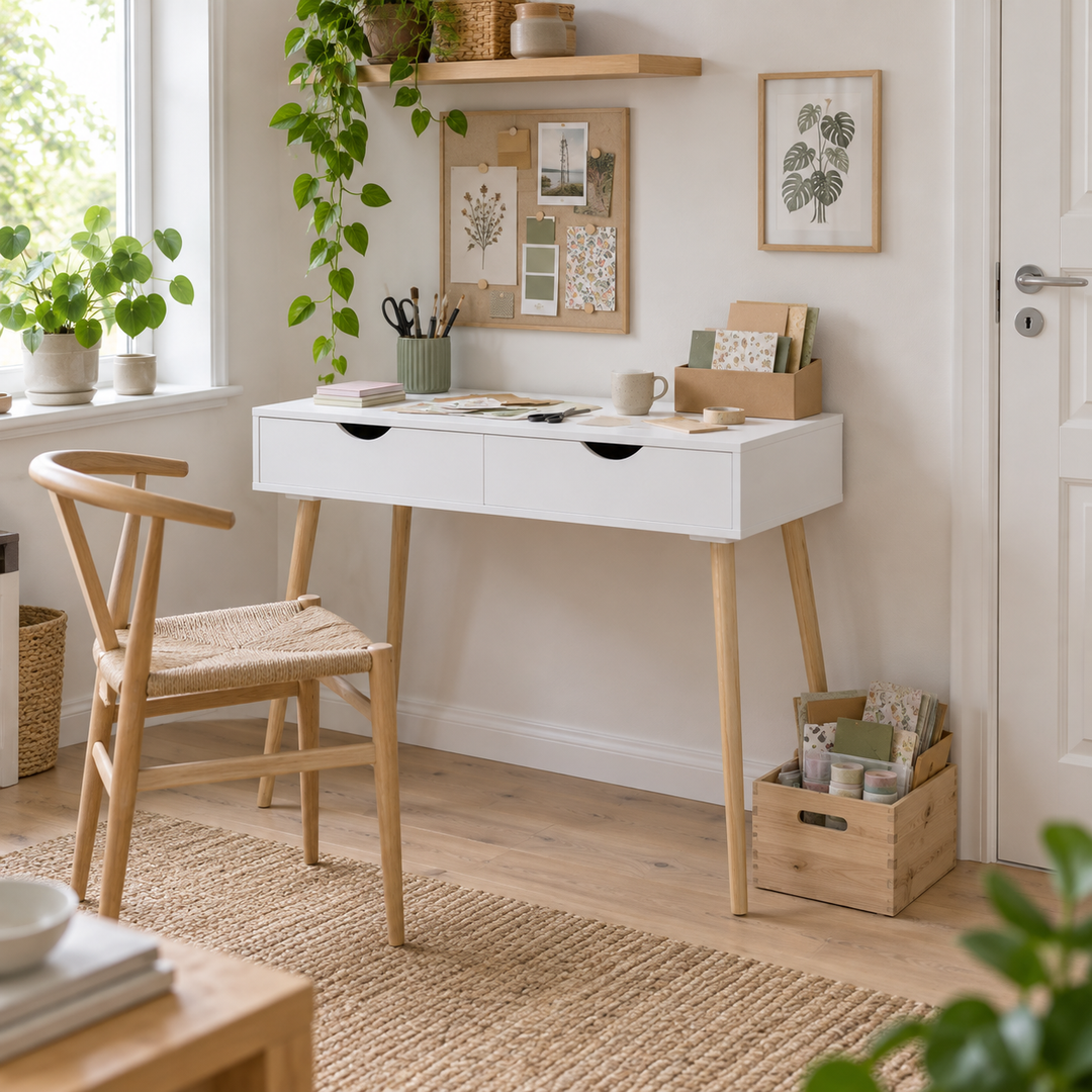 Gør plads til en hobby i den bolig, du allerede har – skrivebord med to skuffer