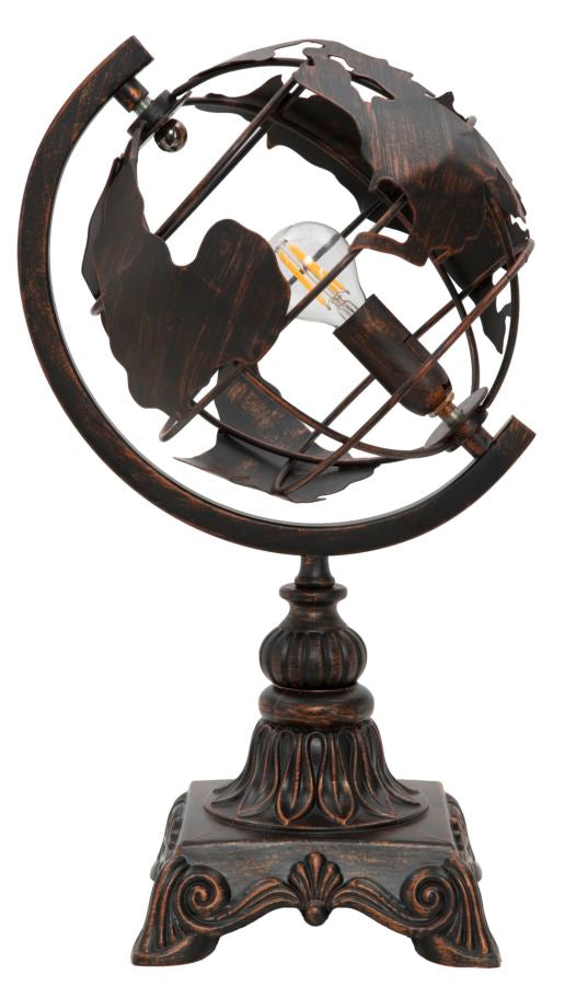 Industriel bordlampe i jern, globus-design – 24x20x40 cm