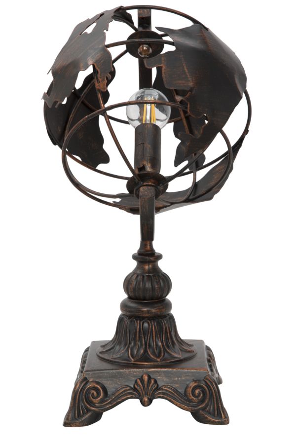 Industriel bordlampe i jern, globus-design – 24x20x40 cm