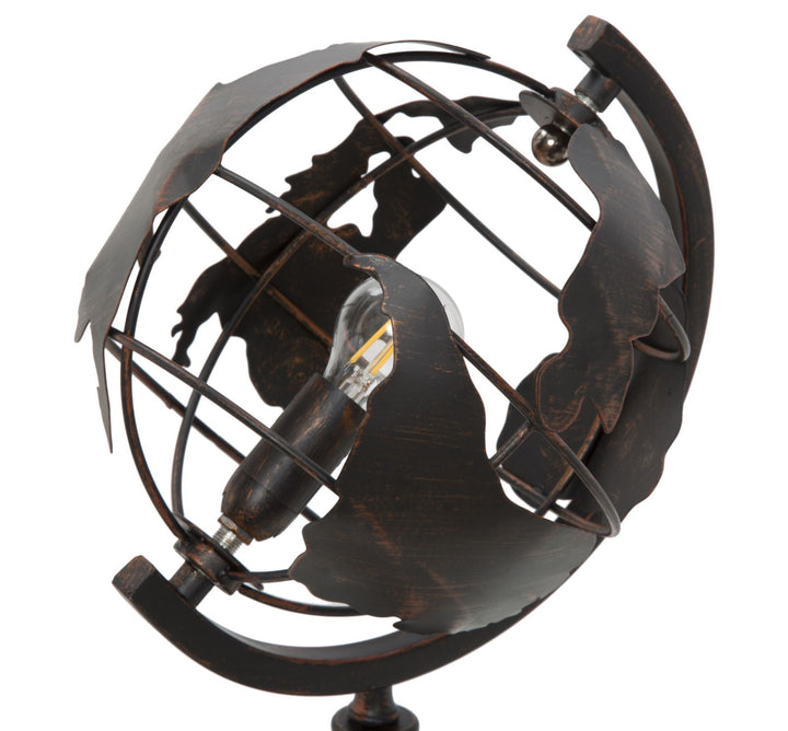 Industriel bordlampe i jern, globus-design – 24x20x40 cm