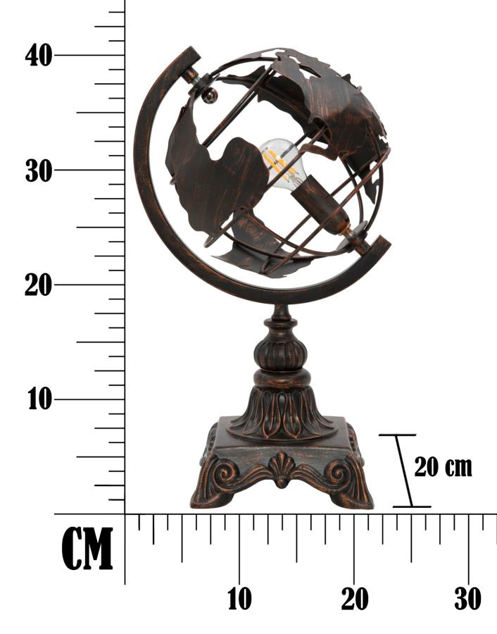 Industriel bordlampe i jern, globus-design – 24x20x40 cm