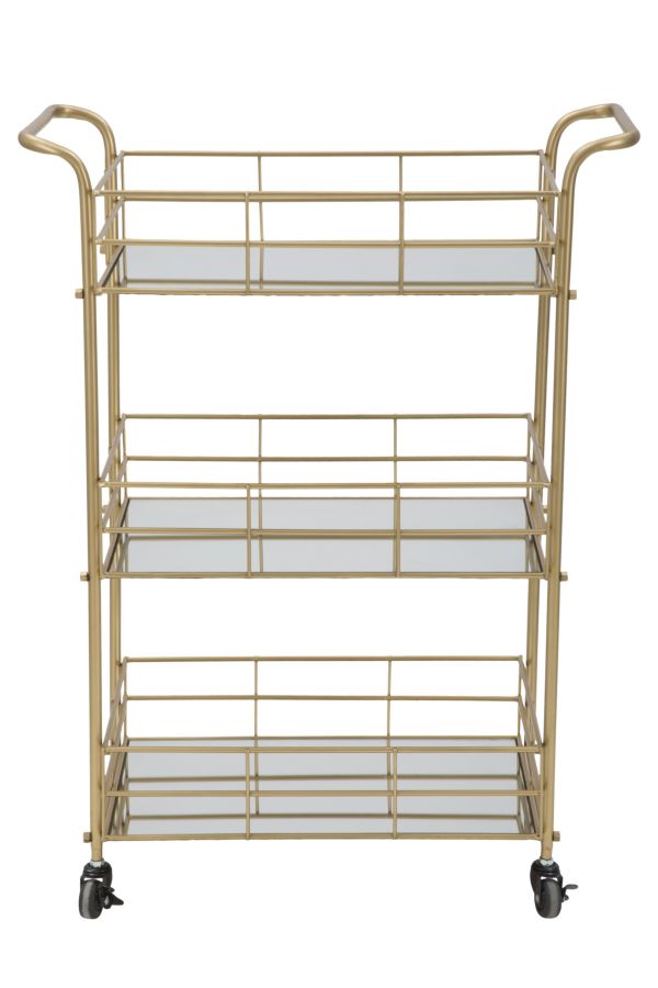 Glam rullevogn i guldfarve, jern og glas – 60x30x5 cm