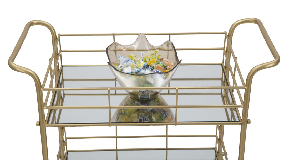 Glam rullevogn i guldfarve, jern og glas – 60x30x5 cm