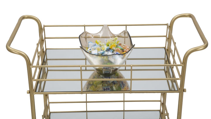 Glam rullevogn i guldfarve, jern og glas – 60x30x5 cm