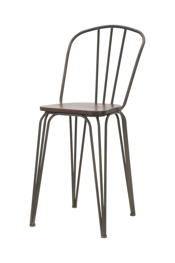 Industriel stol i metal og træ – 54x45x102 cm