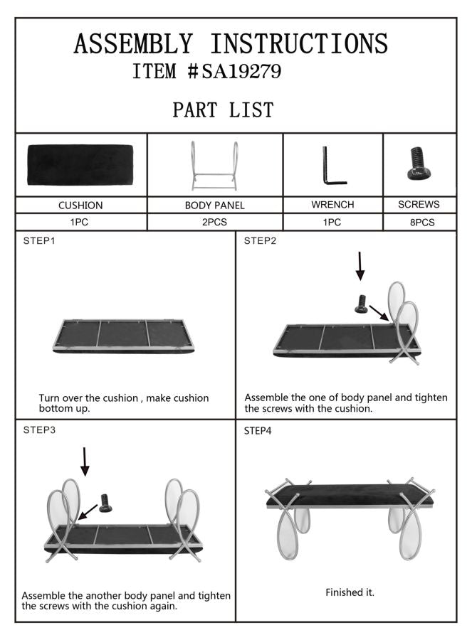 Glam entrébænk i jern, mdf og polyester – 112x5x49 cm