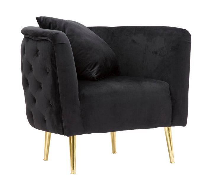 Glam stol i sort i træ, stof og metal – 76x74x71 cm