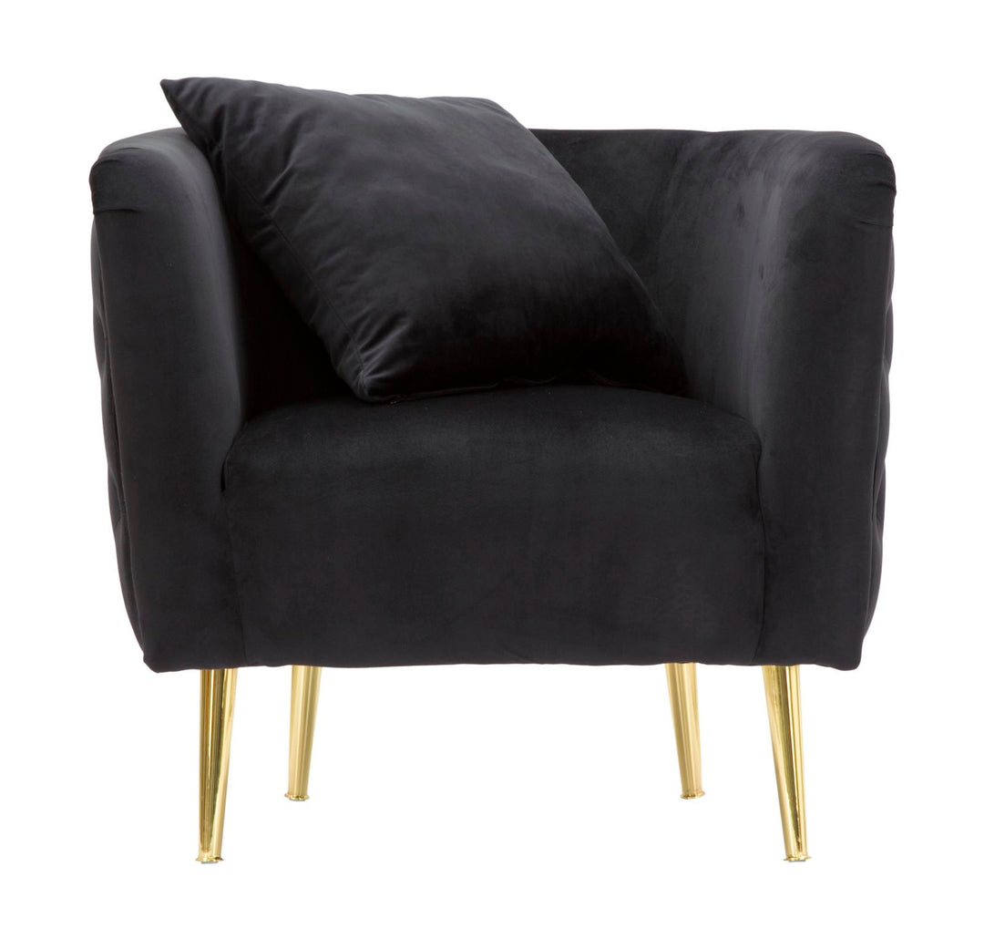 Glam stol i sort i træ, stof og metal – 76x74x71 cm