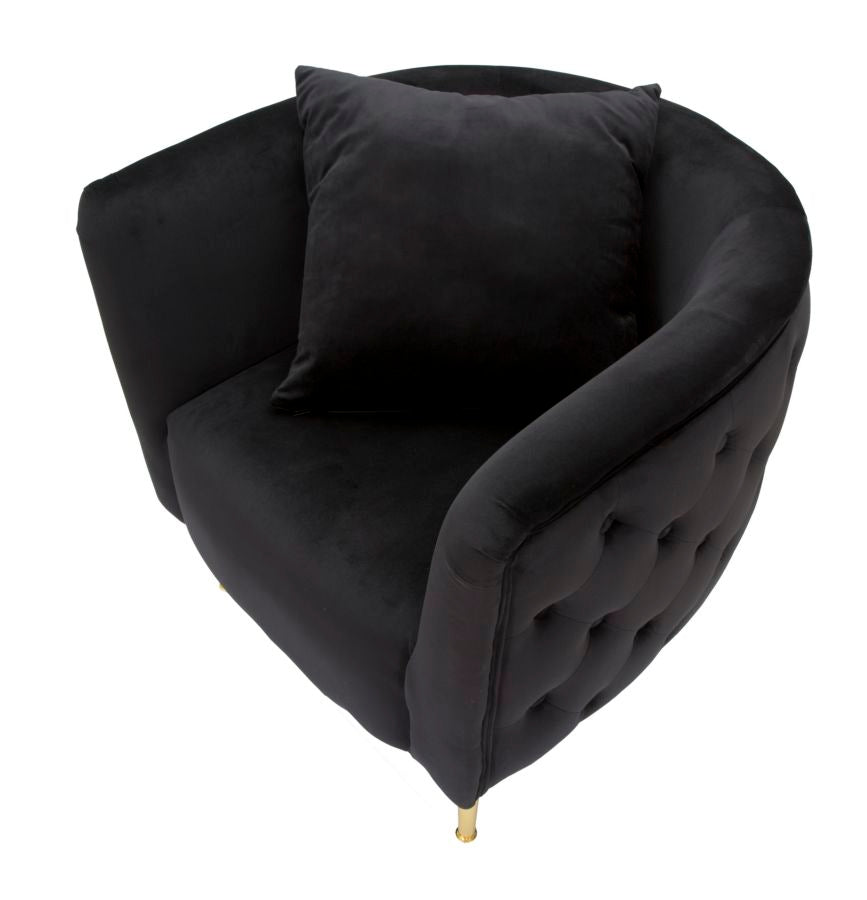 Glam stol i sort i træ, stof og metal – 76x74x71 cm