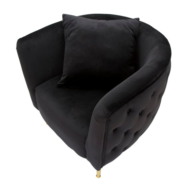 Glam stol i sort i træ, stof og metal – 76x74x71 cm