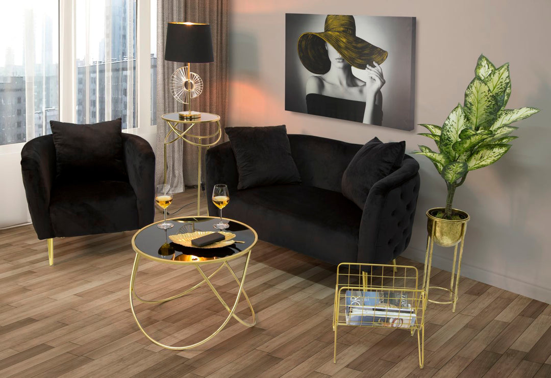 Glam stol i sort i træ, stof og metal – 76x74x71 cm