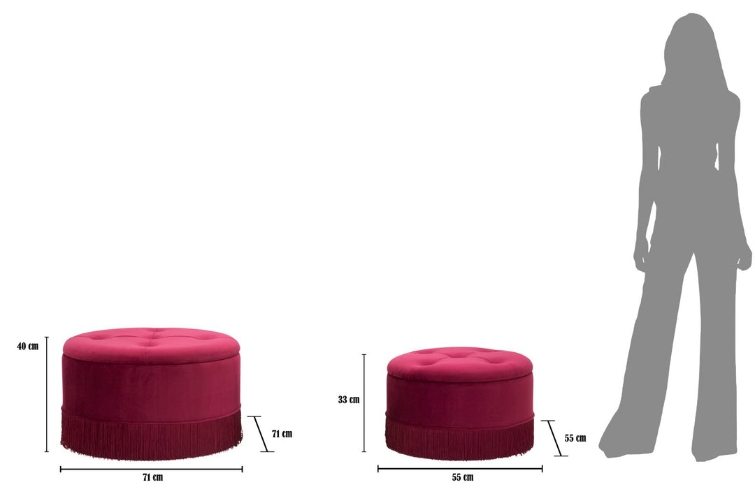 Glam taburet i træ, skum og polyester – 71x41 55x33 cm