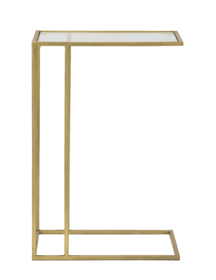 Glam bord i guldfarve, jern og glas – 40x5x25 og 5x60 cm