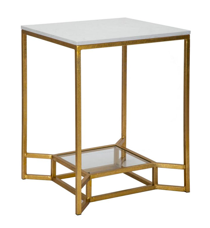 Glam bord i jern, glas og kunstig marmor – 47x47x60 cm