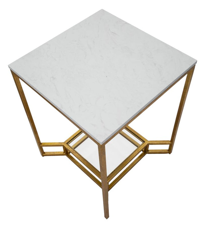 Glam bord i jern, glas og kunstig marmor – 47x47x60 cm