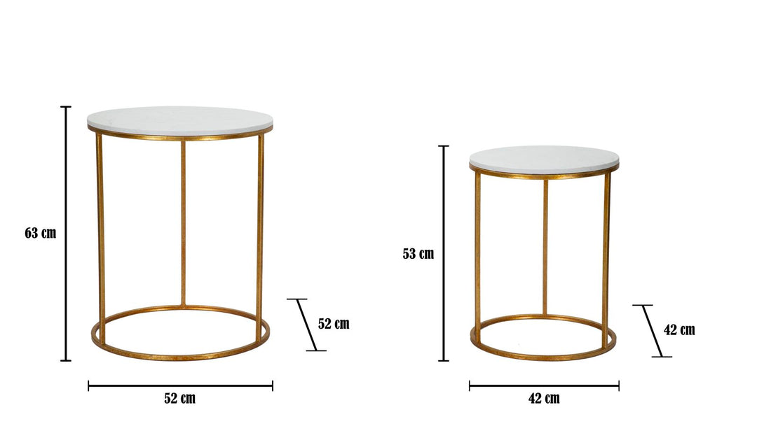 Glam borde i jern, glas og kunstig marmor – 52x63 42x53 cm