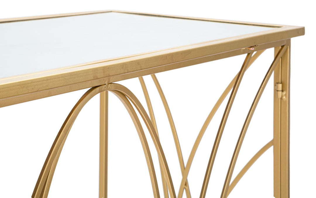 Glam konsolbord i guldfarve, jern og glas – 120x40x80 cm