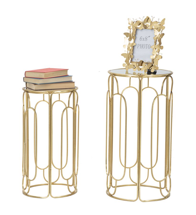 Glam plantestativer i guldfarve, metal og glas – 36x5x70 og 31x60 cm