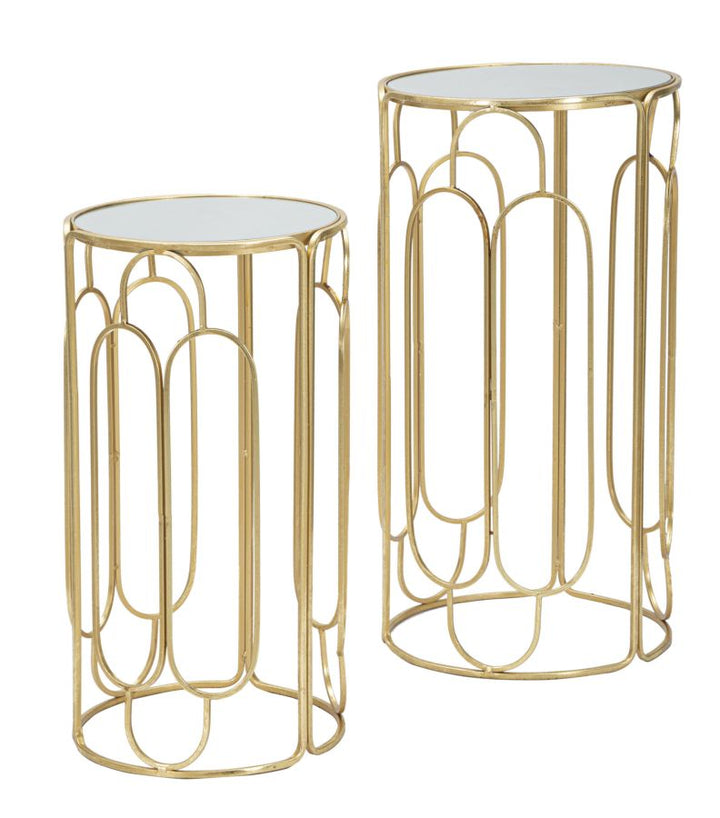 Glam plantestativer i guldfarve, metal og glas – 36x5x70 og 31x60 cm