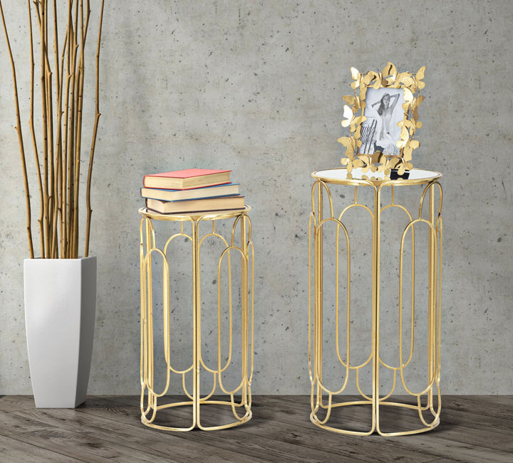 Glam plantestativer i guldfarve, metal og glas – 36x5x70 og 31x60 cm