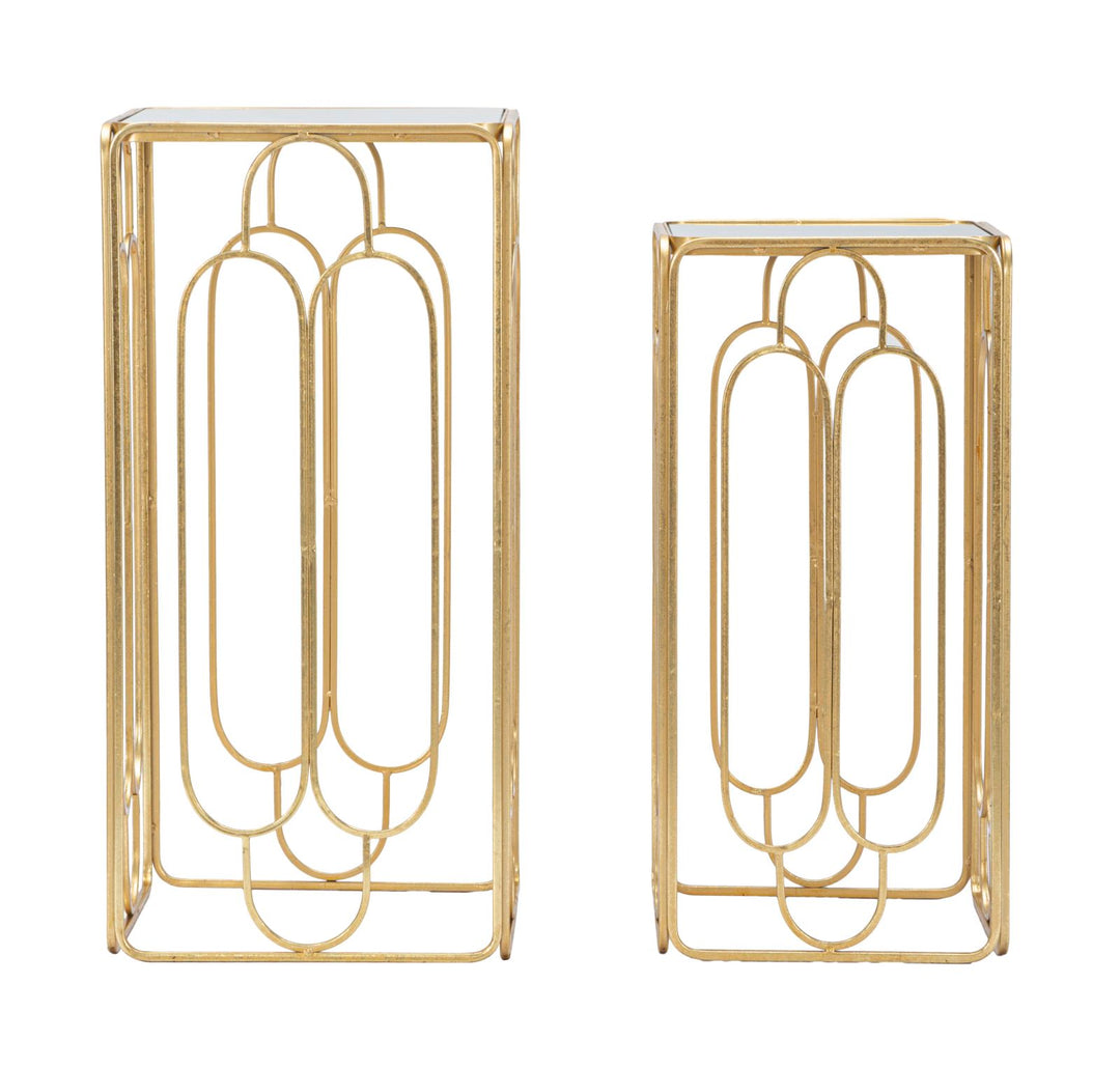 Glam plantestativer i guldfarve af jern og spejl – 34x34x70 29x29x60 cm