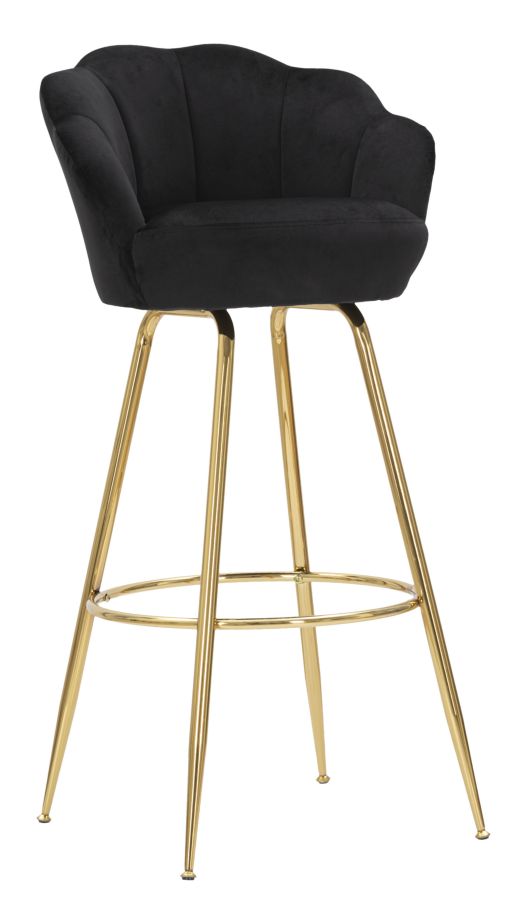 Glam barstol, sort med guldfarve, stof and metal – 55x53x110 cm