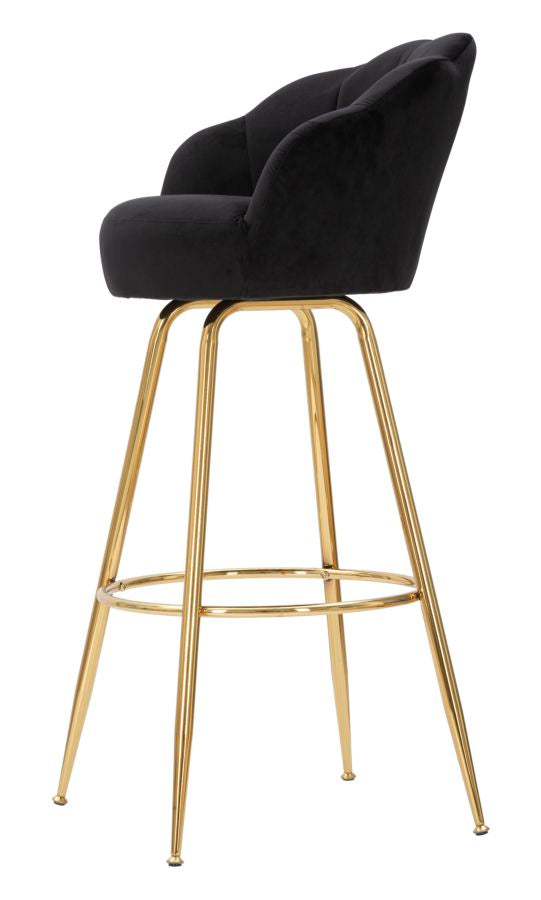 Glam barstol, sort med guldfarve, stof and metal – 55x53x110 cm