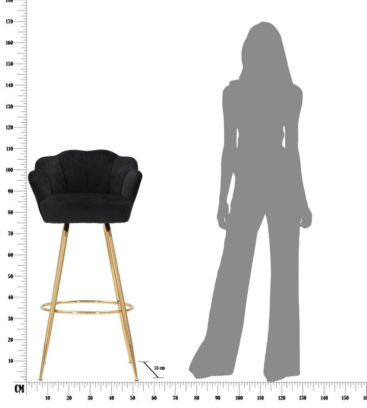 Glam barstol, sort med guldfarve, stof and metal – 55x53x110 cm