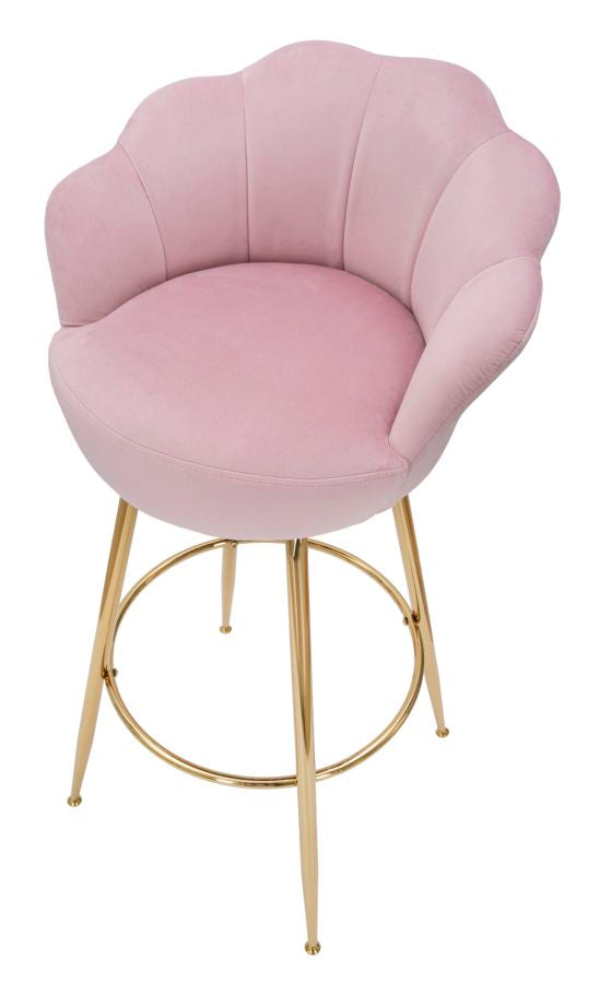 Glam barstol, pink med guldfarve, stof og metal – 55x53x110 cm
