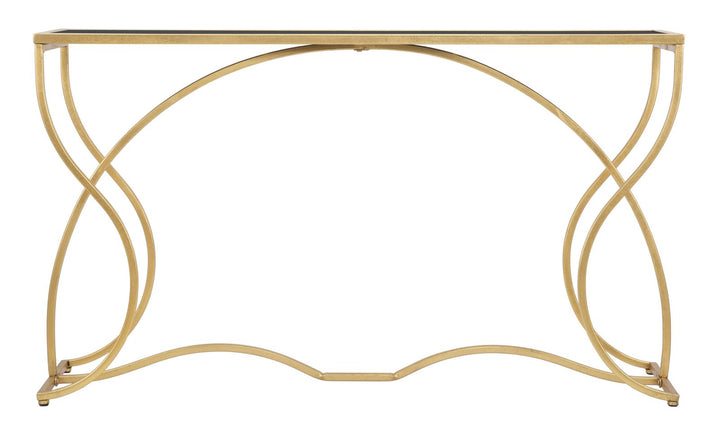 Glam konsolbord i guldfarve, metal og glas – 130x40x75 cm