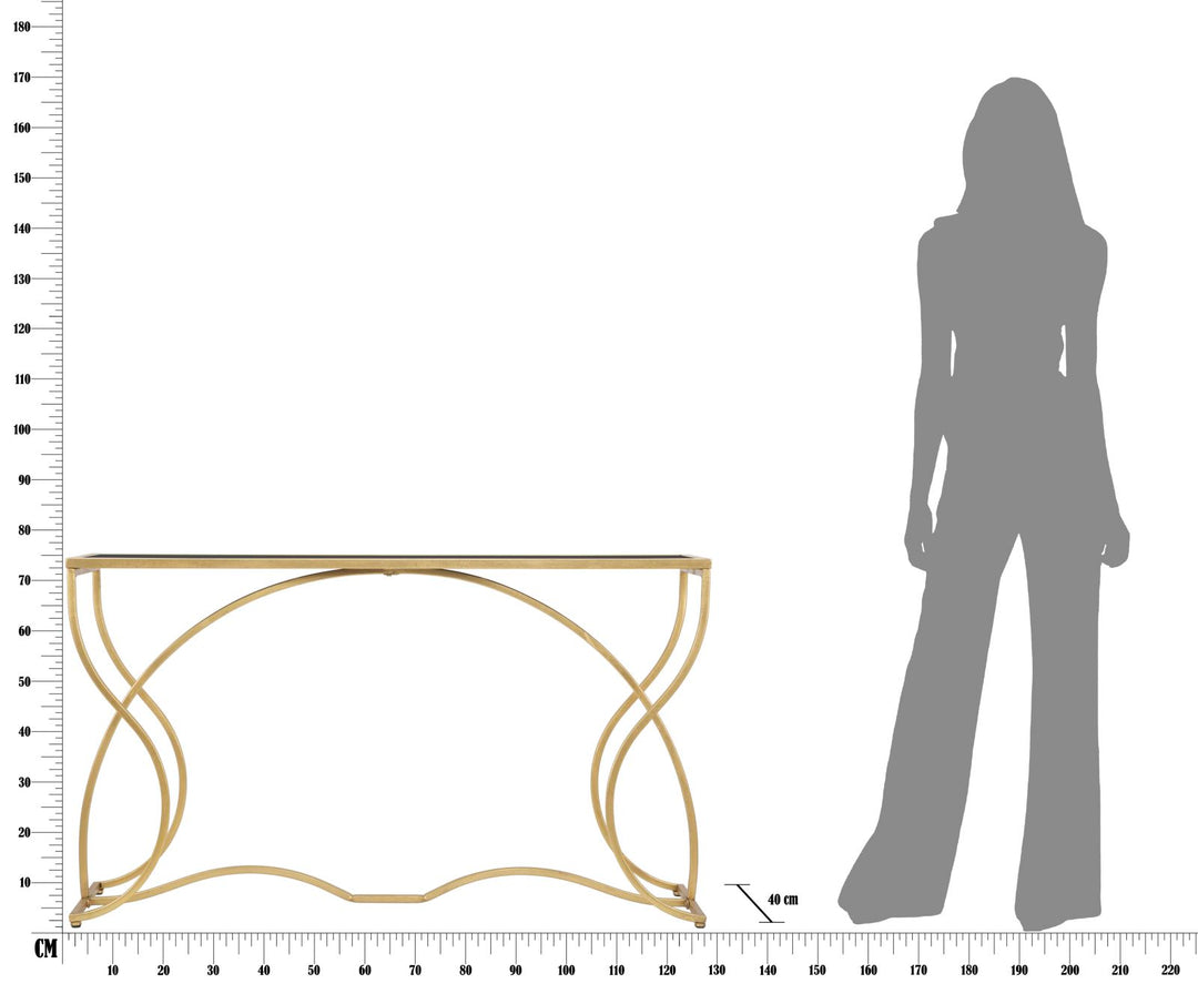 Glam konsolbord i guldfarve, metal og glas – 130x40x75 cm
