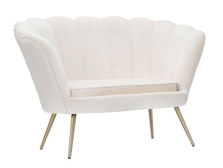 Glam sofa i creme-hvid, stof og metal – 130x74x84 cm