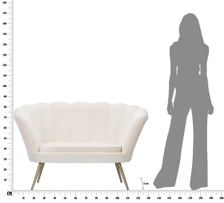 Glam sofa i creme-hvid, stof og metal – 130x74x84 cm