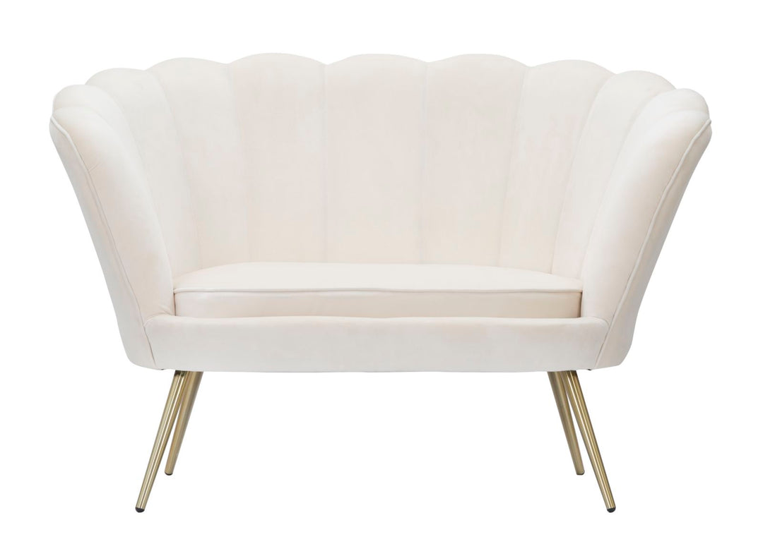 Glam sofa i creme-hvid, stof og metal – 130x74x84 cm