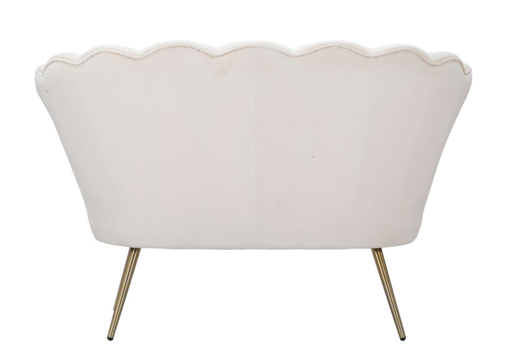 Glam sofa i creme-hvid, stof og metal – 130x74x84 cm