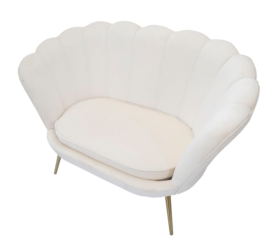 Glam sofa i creme-hvid, stof og metal – 130x74x84 cm