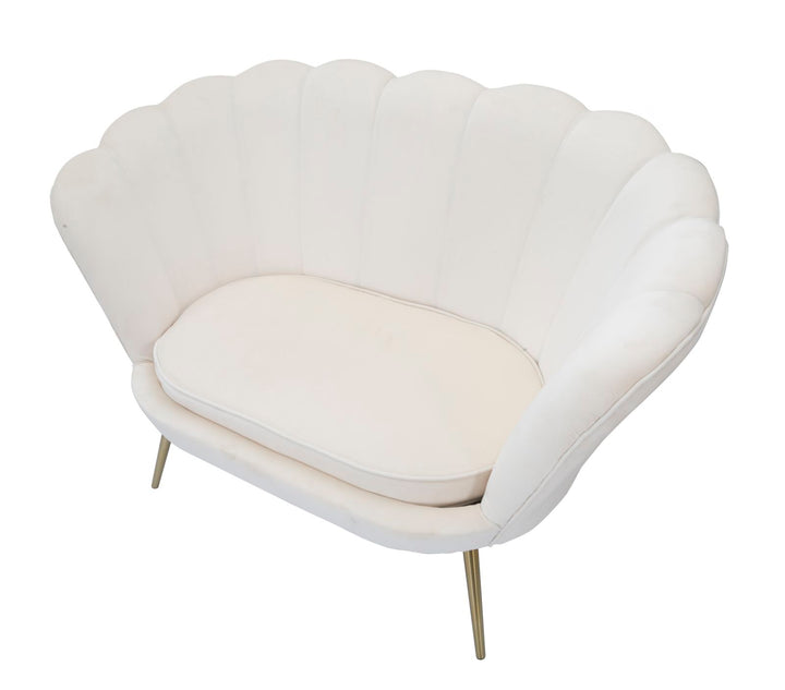 Glam sofa i creme-hvid, stof og metal – 130x74x84 cm