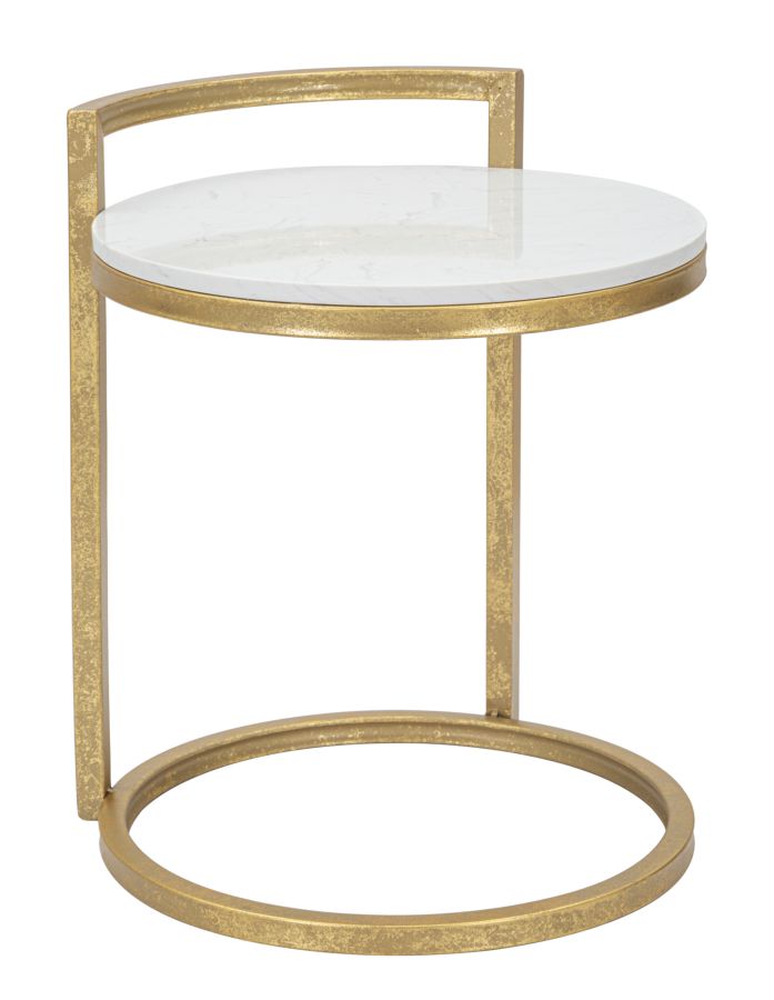 Glam bord i guldfarve, metal og kunstig marmor – 40x43x50 cm