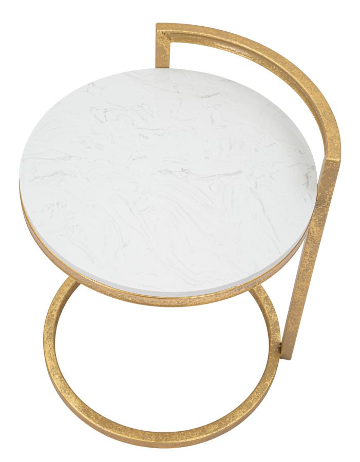 Glam bord i guldfarve, metal og kunstig marmor – 40x43x50 cm