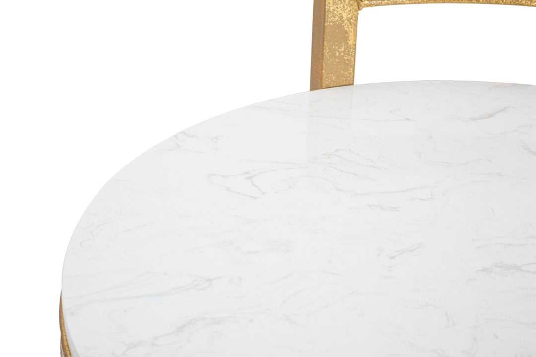 Glam bord i guldfarve, metal og kunstig marmor – 40x43x50 cm