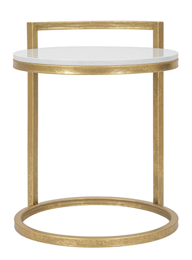 Glam bord i guldfarve, metal og kunstig marmor – 40x43x50 cm