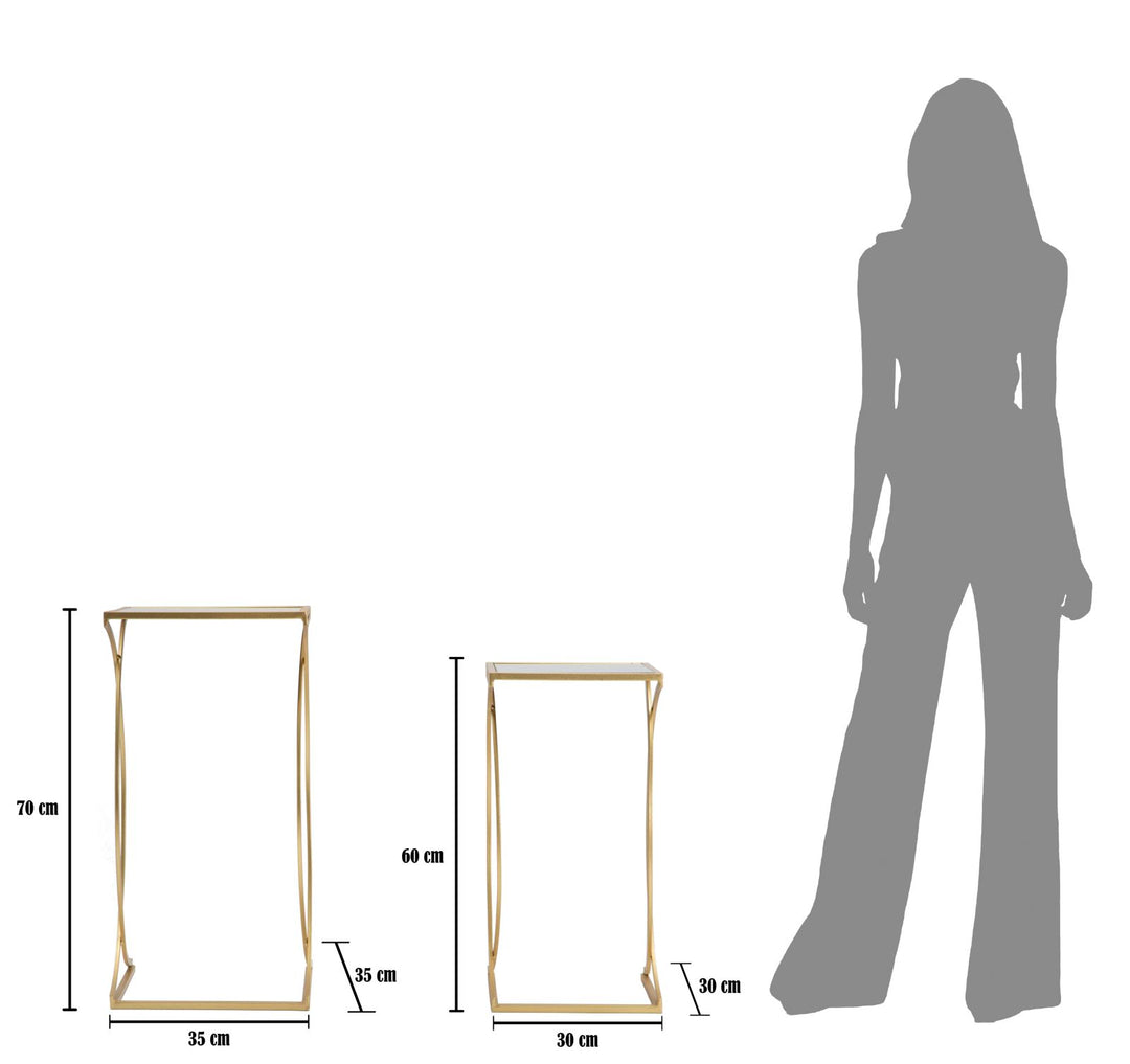 Glam borde i guldfarve, metal og MDF – 35x35x70, 30x30x60 cm