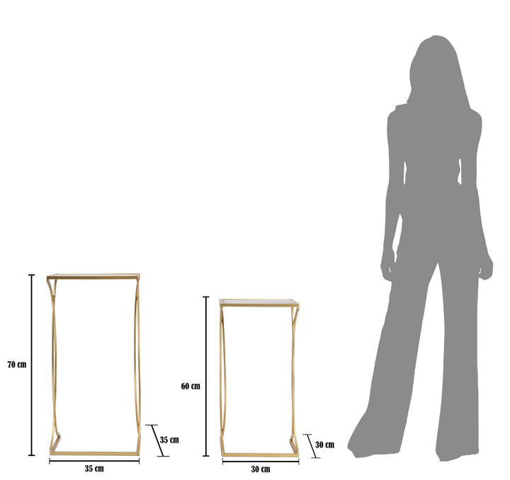 Glam borde i guldfarve, metal og MDF – 35x35x70, 30x30x60 cm