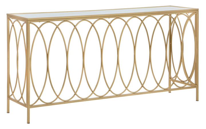 Glam konsolbord i guldfarve, jern, mdf og glas – 160x40x79 cm