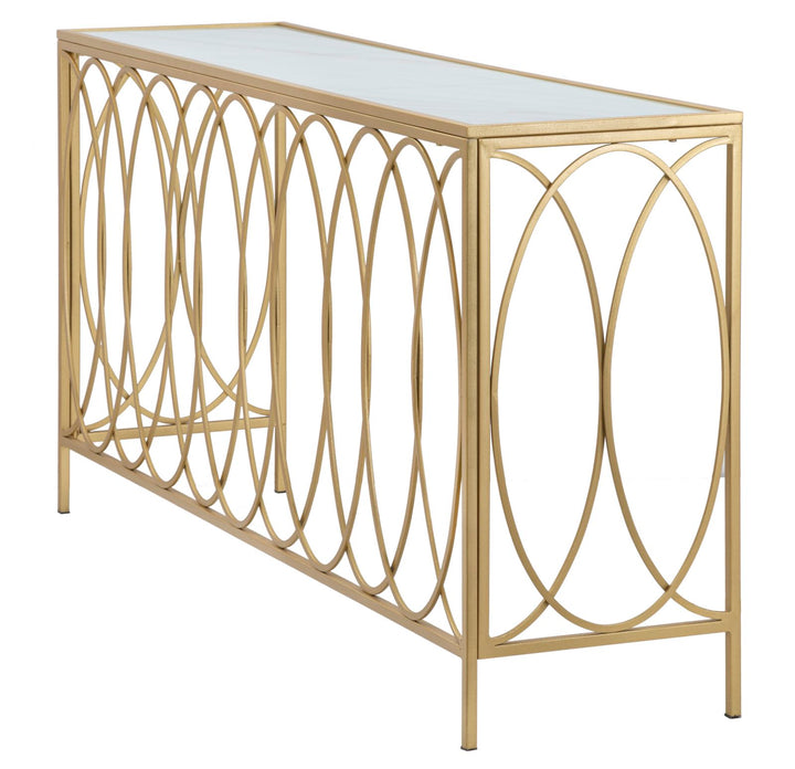 Glam konsolbord i guldfarve, jern, mdf og glas – 160x40x79 cm